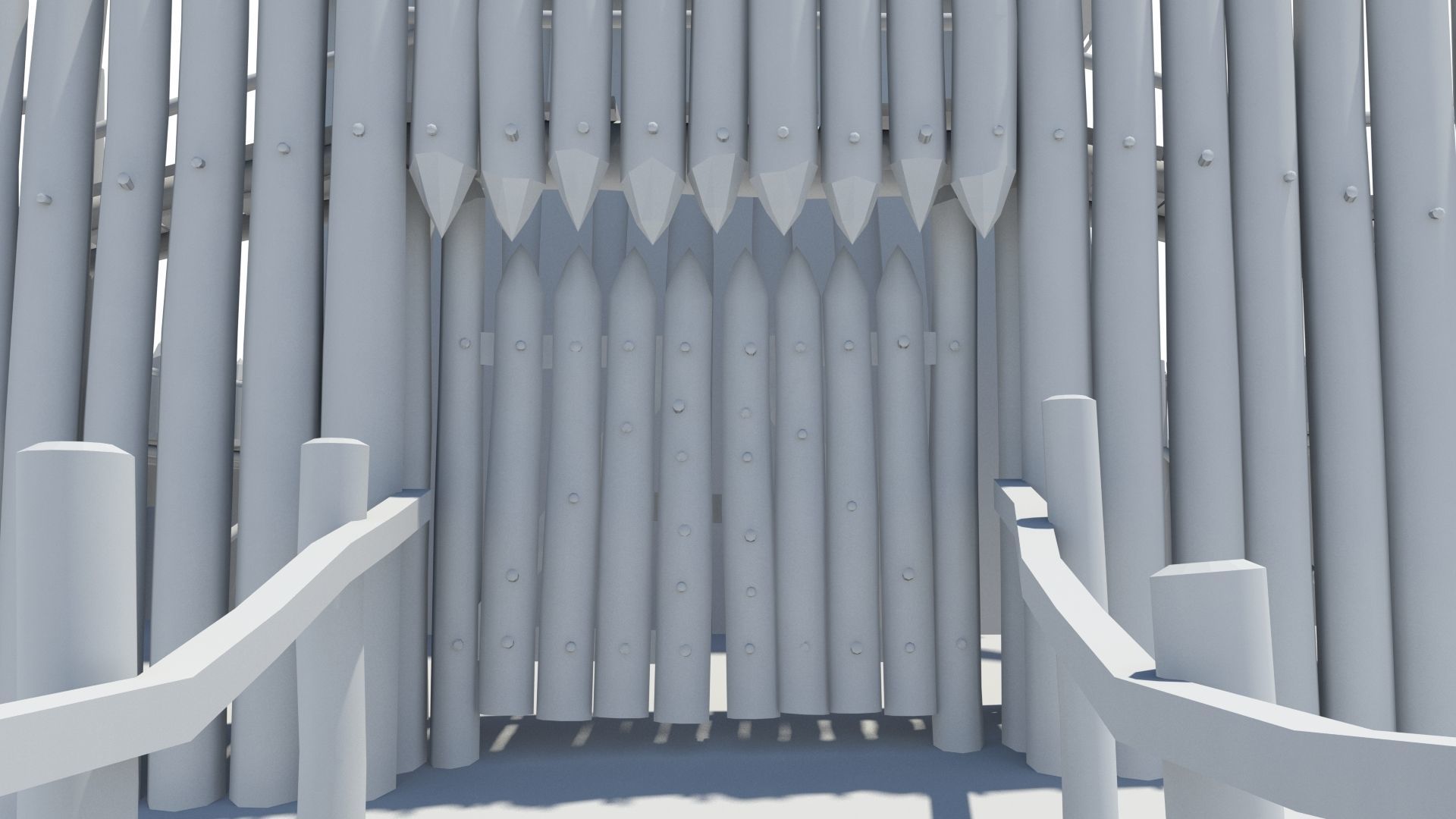 Medieval wooden motte castle with keep and ditch Low-poly 3D model_28