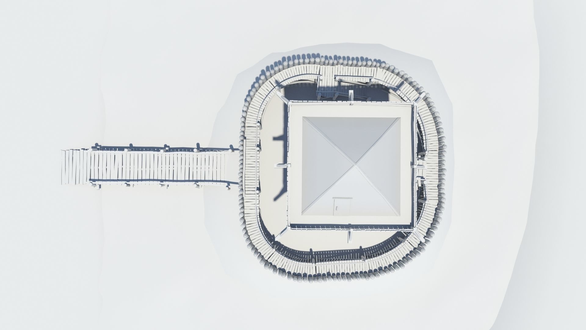 Medieval wooden motte castle with keep and ditch Low-poly 3D model_20