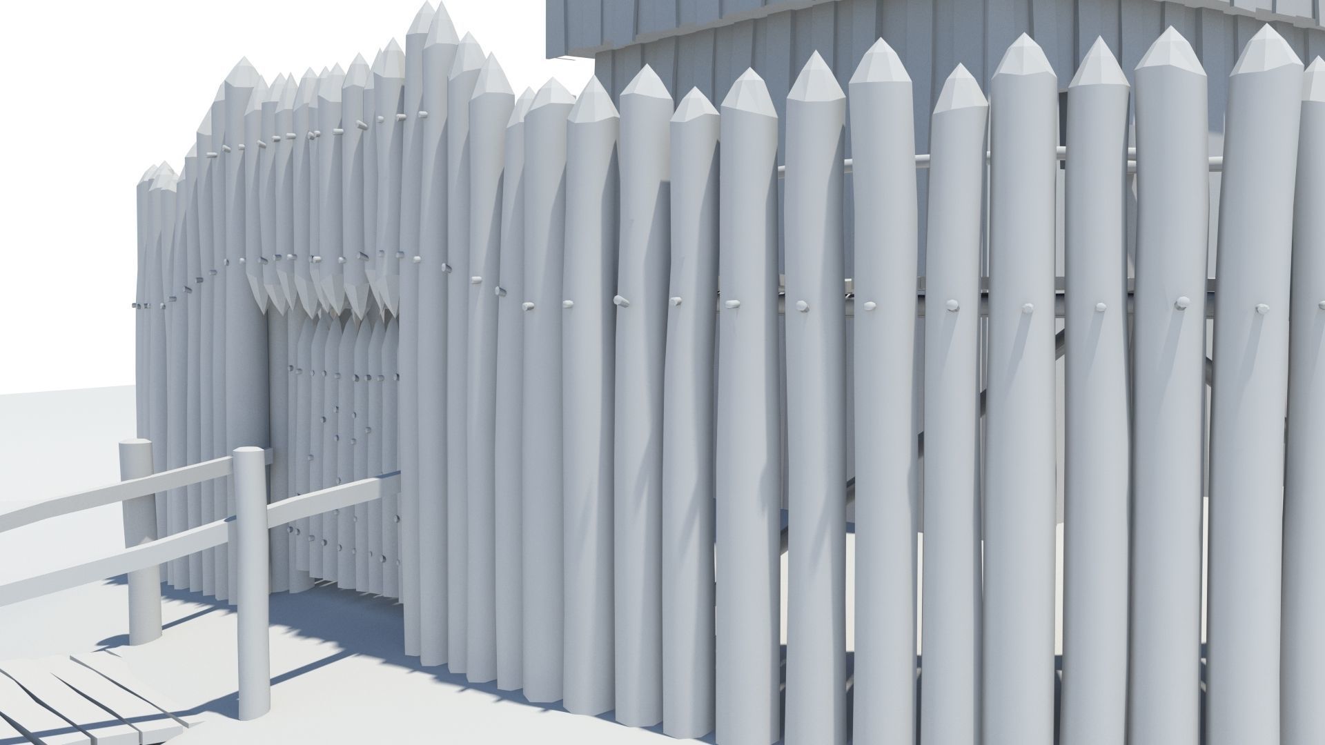 Medieval wooden motte castle with keep and ditch Low-poly 3D model_26