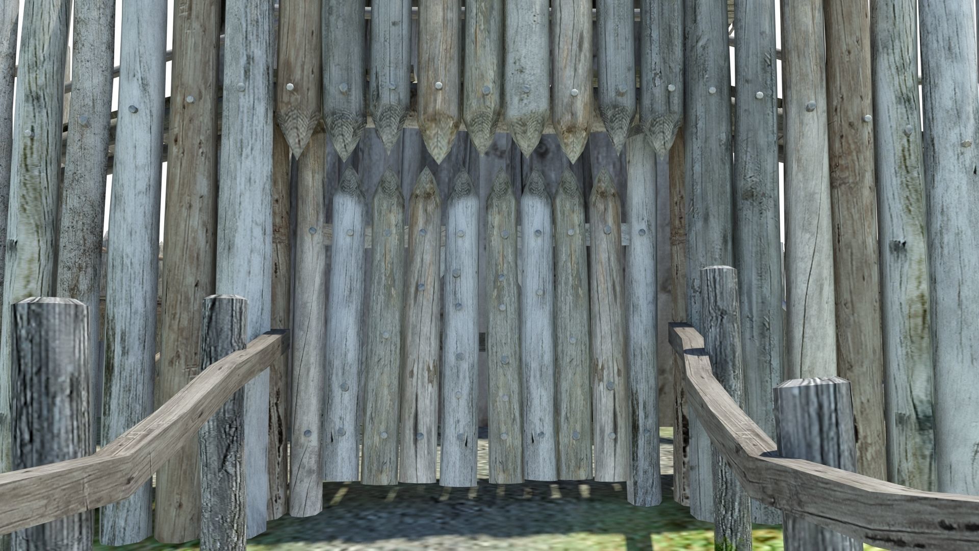 Medieval wooden motte castle with keep and ditch Low-poly 3D model_27