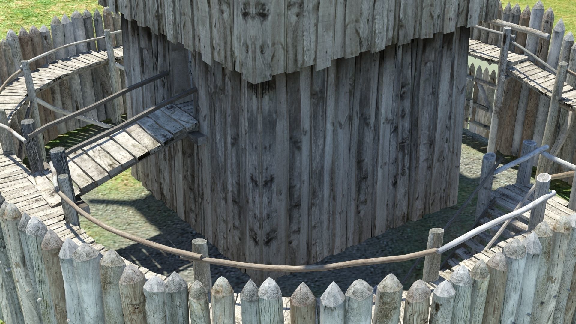 Medieval wooden motte castle with keep and ditch Low-poly 3D model_33