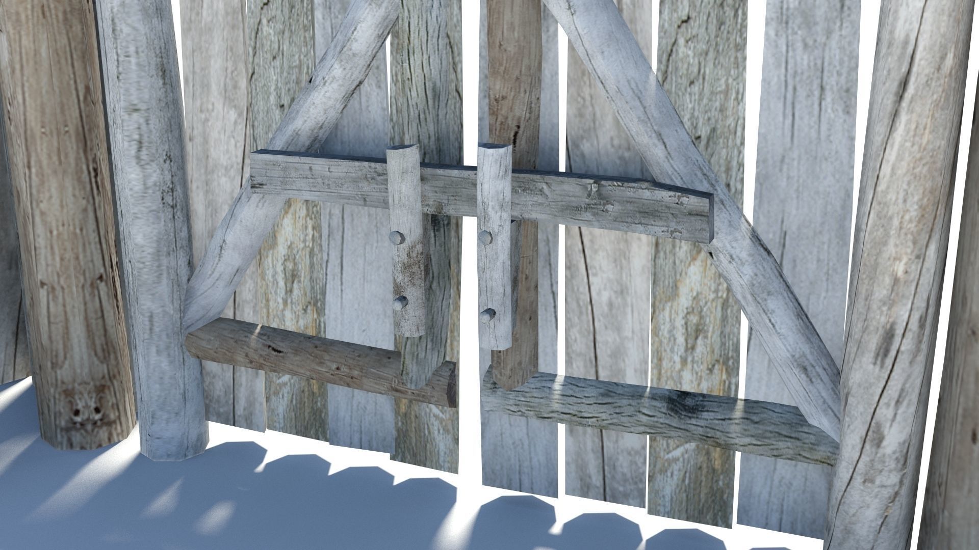 Medieval wooden motte castle with keep and ditch Low-poly 3D model_31