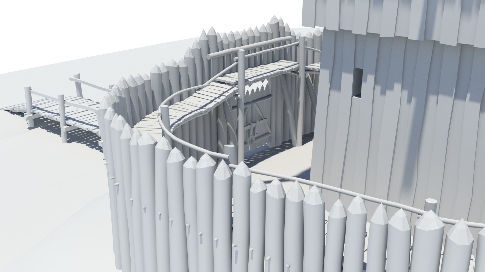 Medieval wooden motte castle with keep and ditch Low-poly 3D model_36