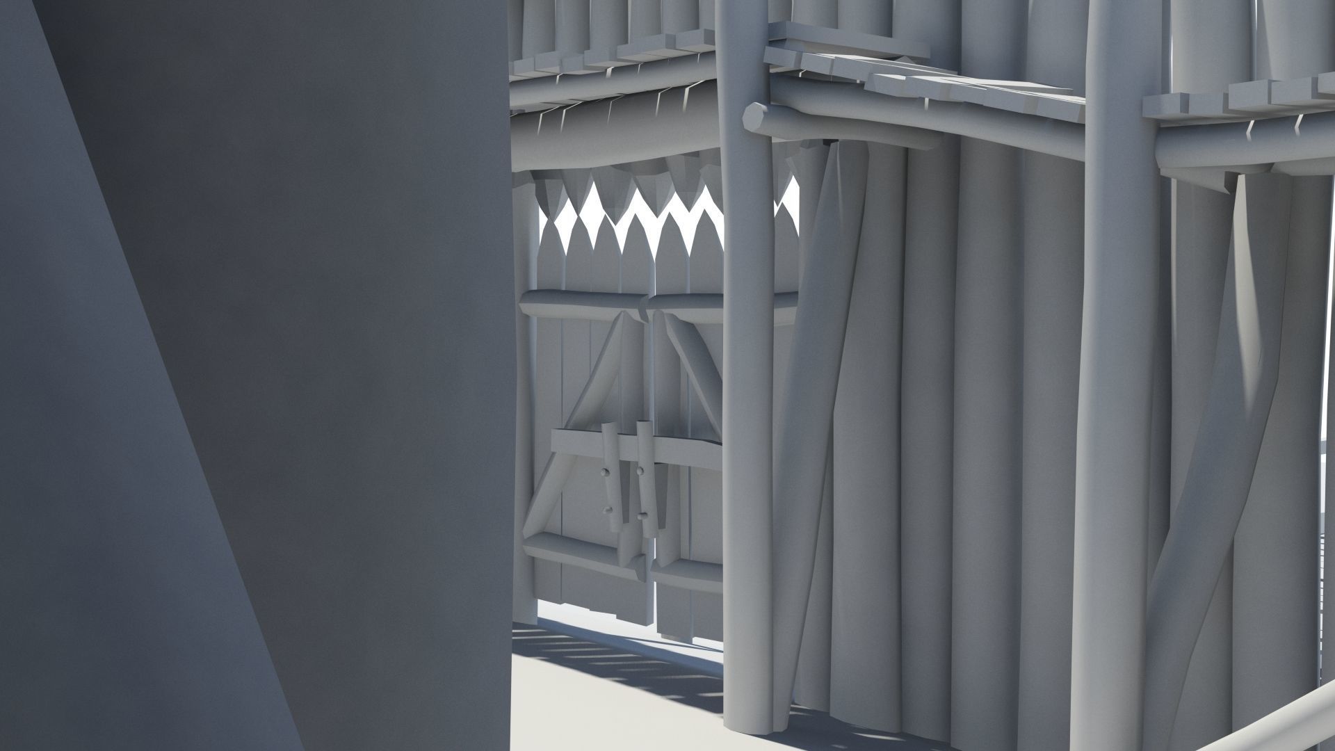 Medieval wooden motte castle with keep and ditch Low-poly 3D model_30