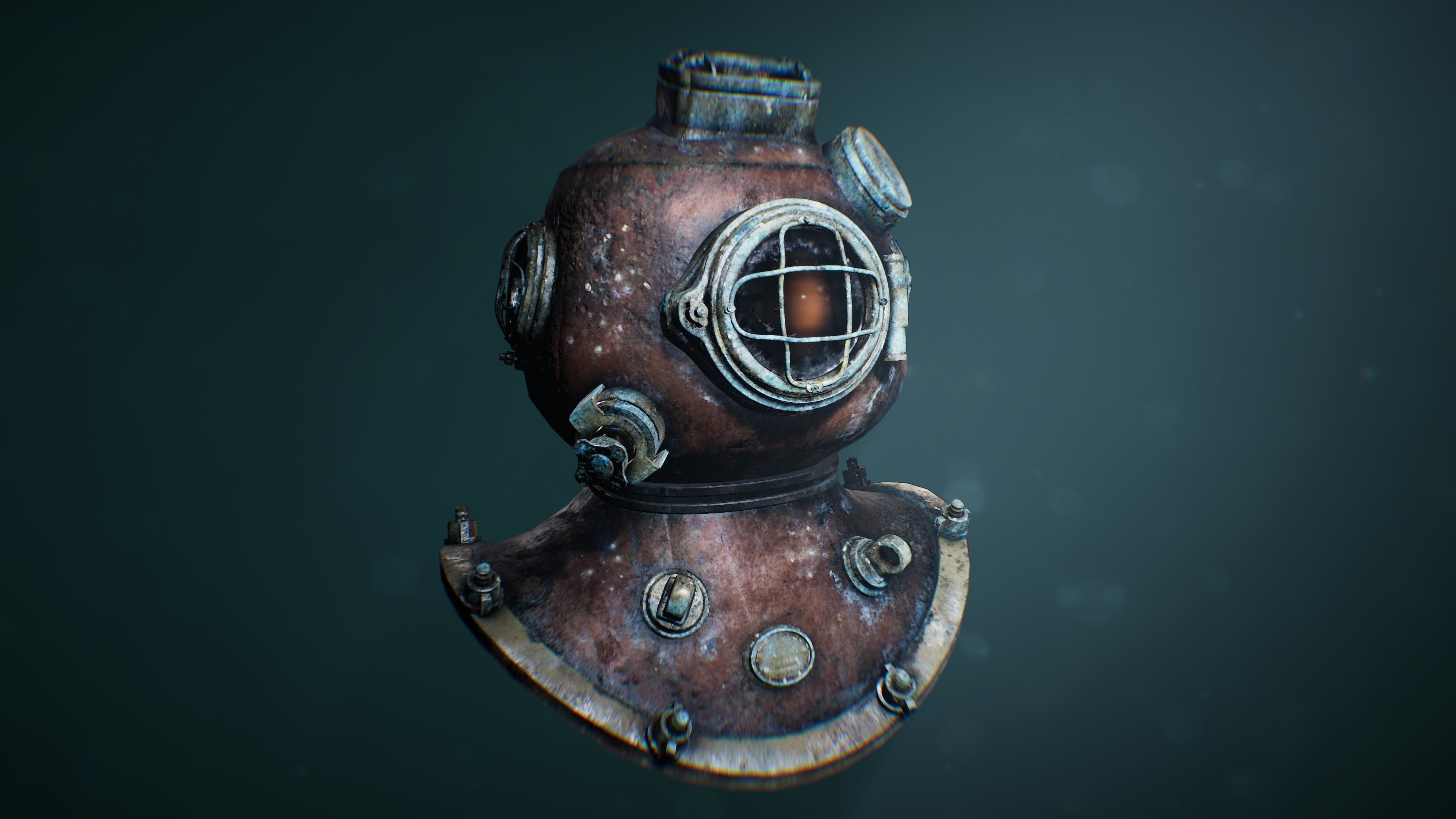 Underwater Diving Helmet Low-poly 3D model_2