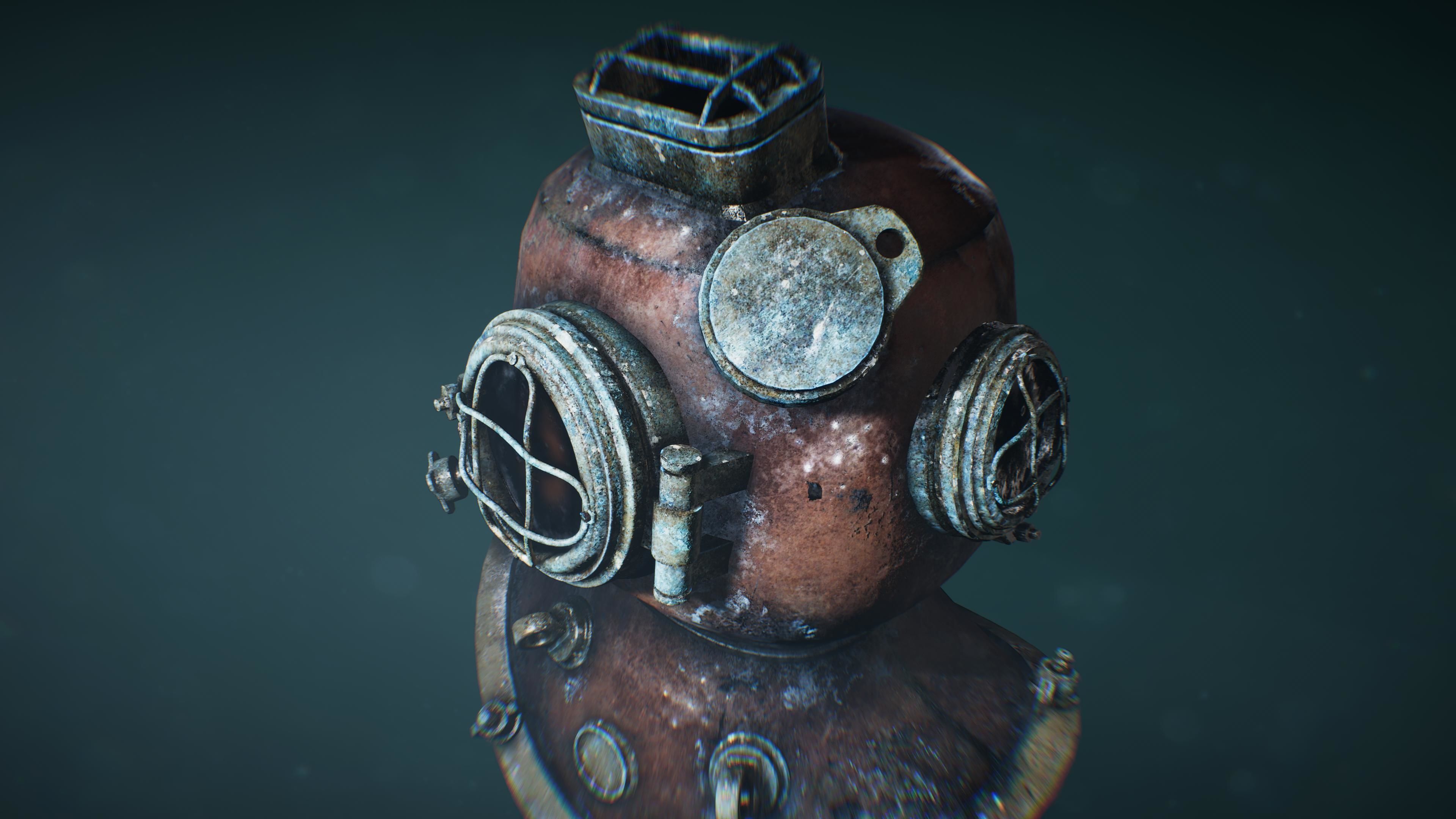 Underwater Diving Helmet Low-poly 3D model_4