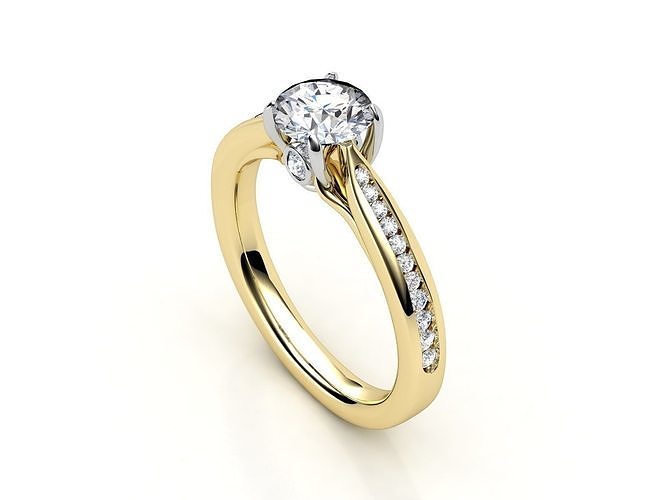 CR-02 diamond engagement ring gold 3D print model