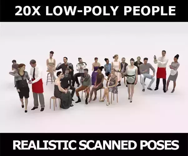 20x LOW POLY CASUAL ELEGANT CAFE PEOPLE CROWD  CHARACTER Low-poly 3D model