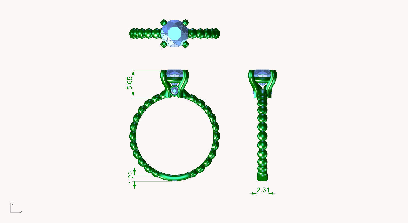 cr-03 gold engagement ring with round brilliant cut diamond 3D print model_4