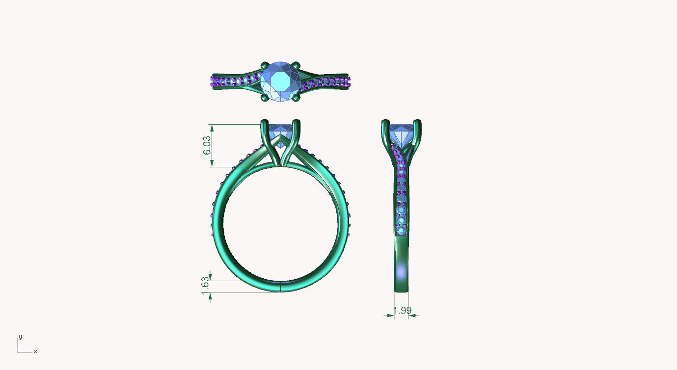 cr-04 person engagement ring gold 3D print model_4