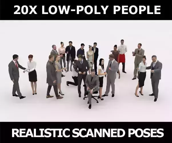 20x LOW POLY ELEGANT BUSINESS PEOPLE CROWD CHARACTERS MIX Low-poly 3D model