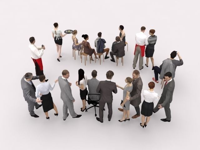 20x LOW POLY ELEGANT BUSINESS CASUAL CAFE PEOPLE CROWD Low-poly 3D model_9