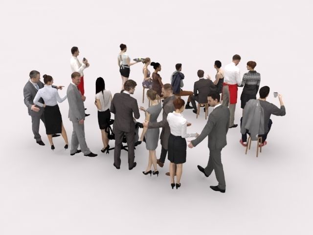 20x LOW POLY ELEGANT BUSINESS CASUAL CAFE PEOPLE CROWD Low-poly 3D model_10