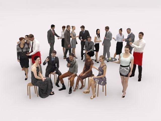 20x LOW POLY ELEGANT BUSINESS CASUAL CAFE PEOPLE CROWD Low-poly 3D model_2