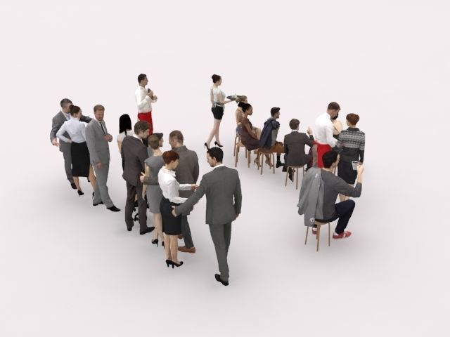 20x LOW POLY ELEGANT BUSINESS CASUAL CAFE PEOPLE CROWD Low-poly 3D model_11