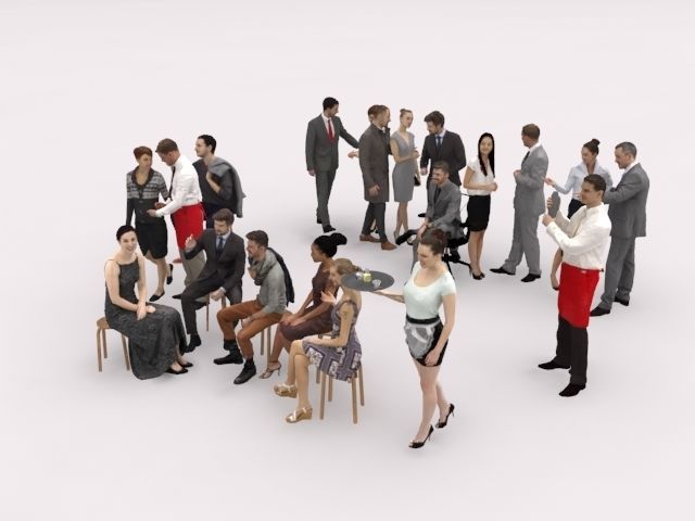 20x LOW POLY ELEGANT BUSINESS CASUAL CAFE PEOPLE CROWD Low-poly 3D model_3