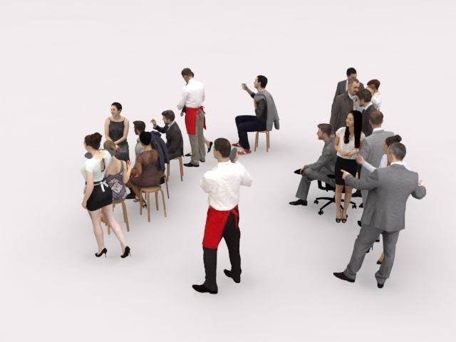 20x LOW POLY ELEGANT BUSINESS CASUAL CAFE PEOPLE CROWD Low-poly 3D model_5