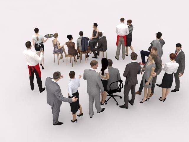 20x LOW POLY ELEGANT BUSINESS CASUAL CAFE PEOPLE CROWD Low-poly 3D model_8