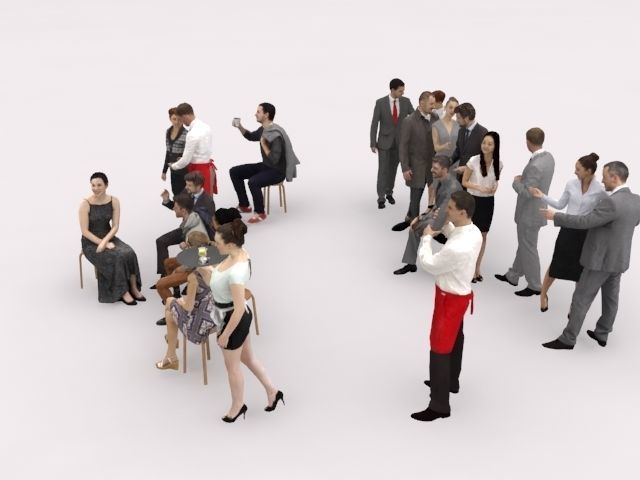 20x LOW POLY ELEGANT BUSINESS CASUAL CAFE PEOPLE CROWD Low-poly 3D model_4
