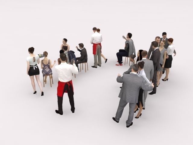 20x LOW POLY ELEGANT BUSINESS CASUAL CAFE PEOPLE CROWD Low-poly 3D model_6