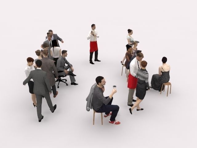 20x LOW POLY ELEGANT BUSINESS CASUAL CAFE PEOPLE CROWD Low-poly 3D model_13