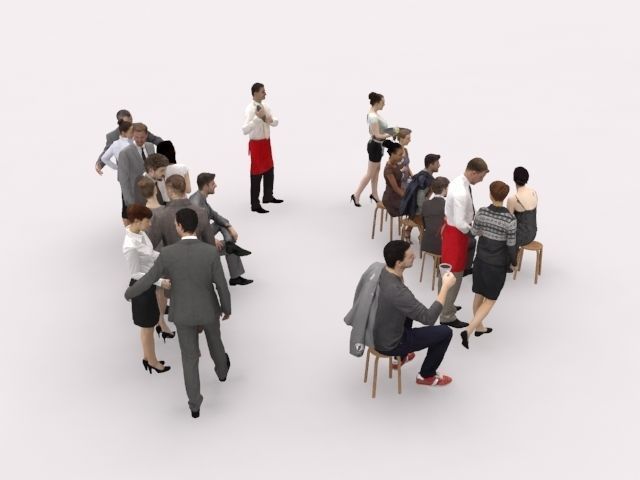 20x LOW POLY ELEGANT BUSINESS CASUAL CAFE PEOPLE CROWD Low-poly 3D model_12