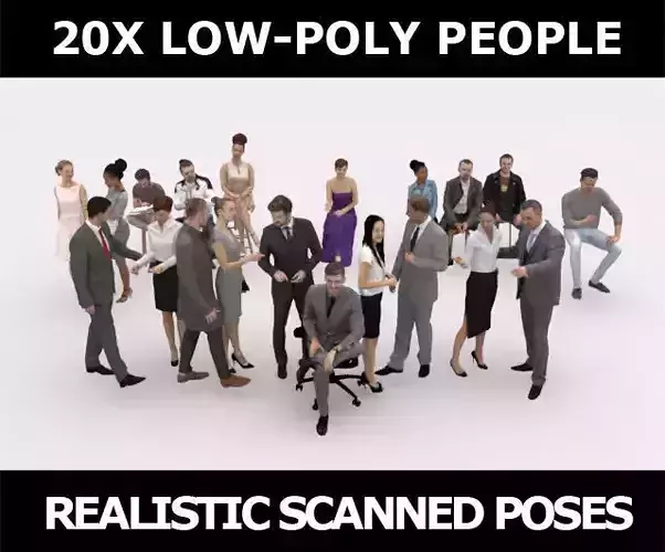 20x LOW POLY BUSINESS ELEGANT CASUAL CAFE PEOPLE CROWD CHARACTER