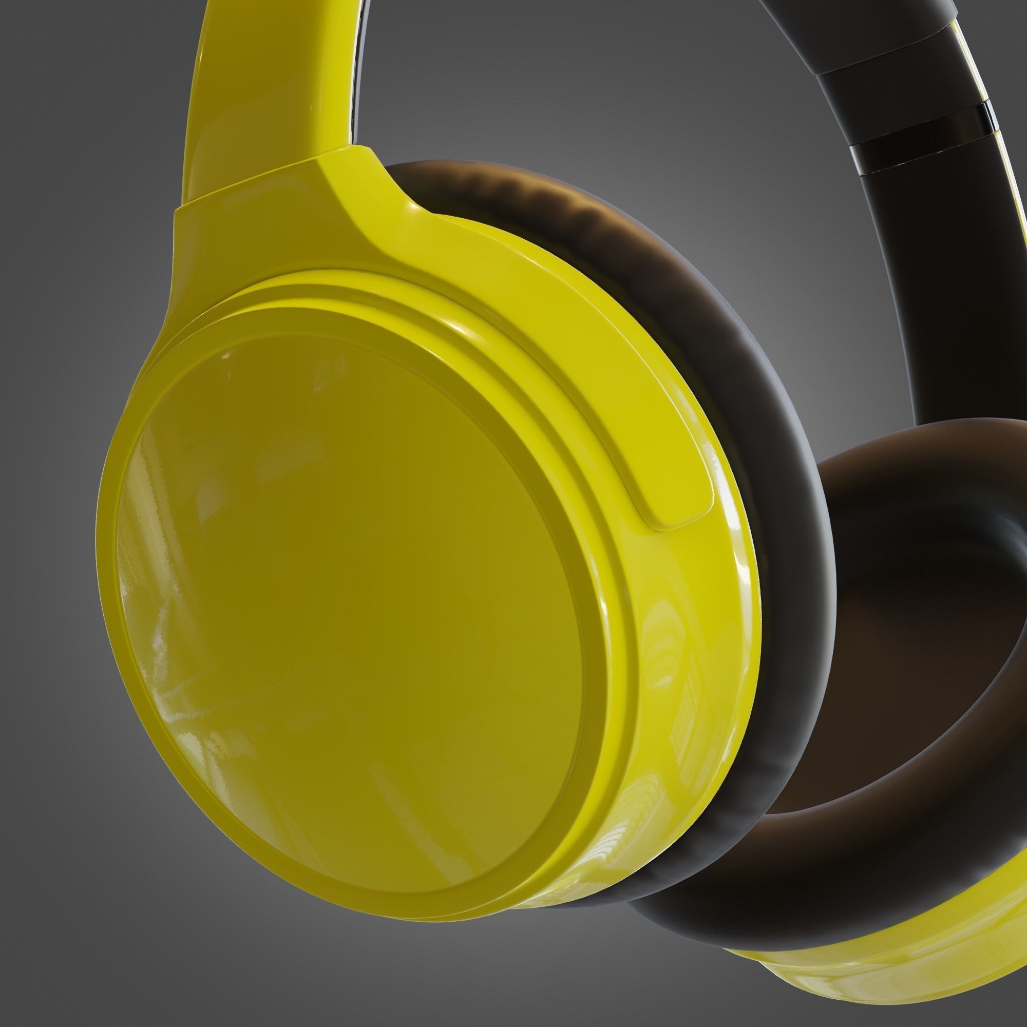 Headphone Yellow Subdivision Ready for Film Low-poly 3D model_17