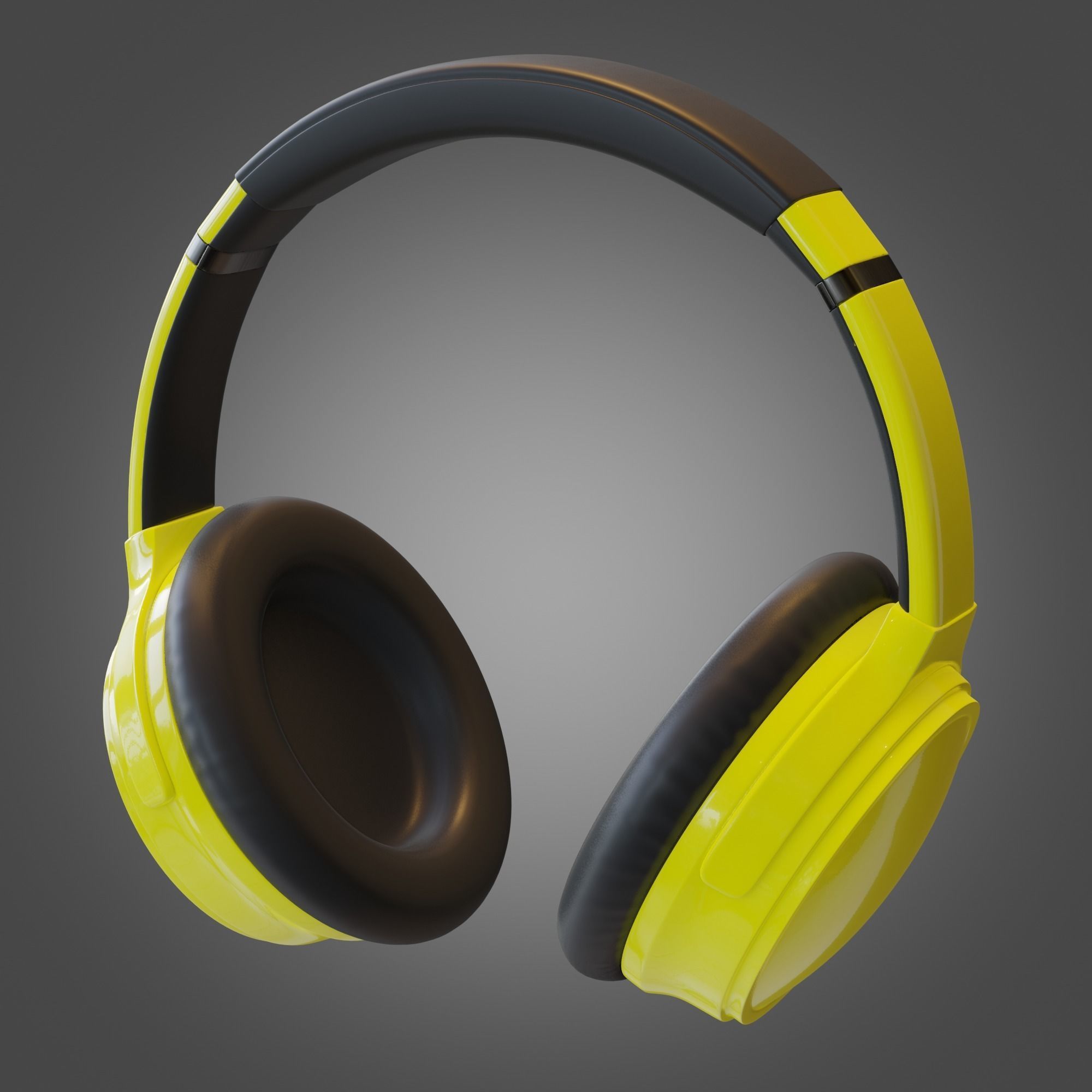 Headphone Yellow Subdivision Ready for Film Low-poly 3D model_6