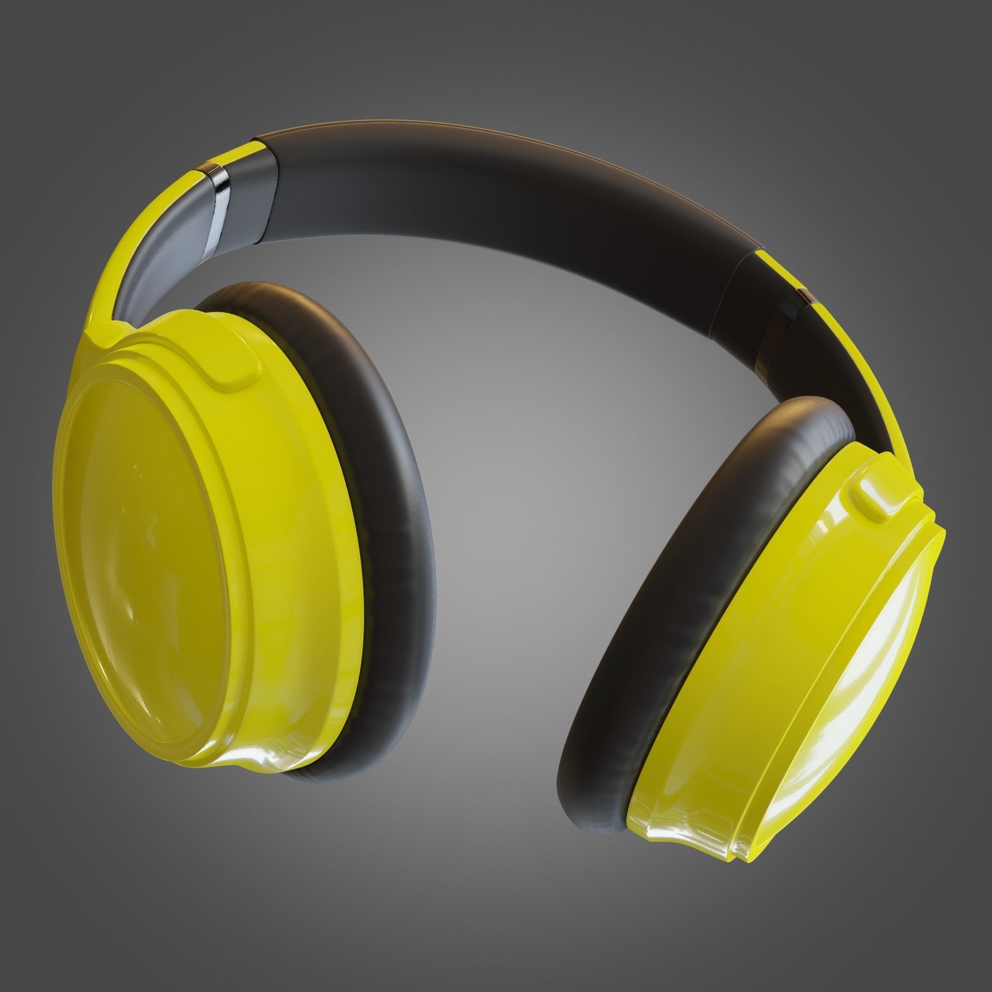 Headphone Yellow Subdivision Ready for Film Low-poly 3D model_18