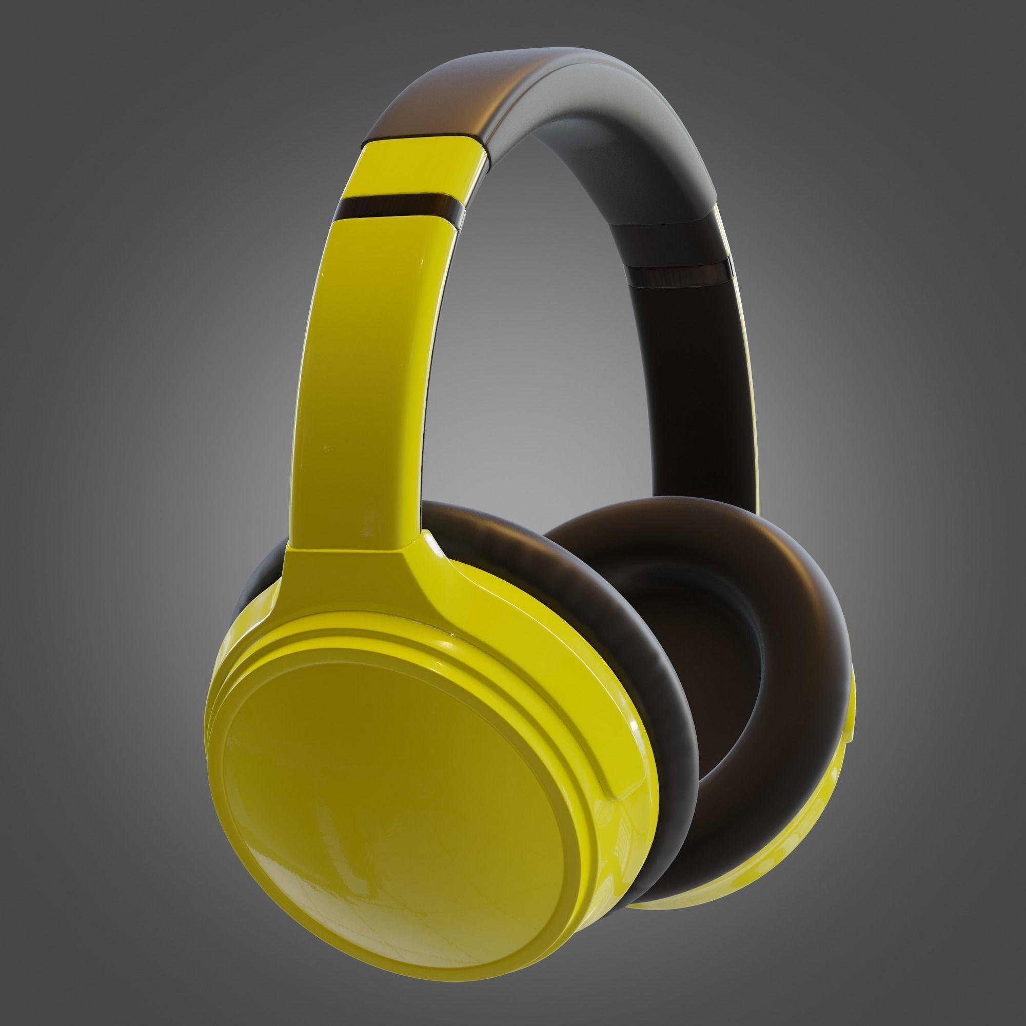 Headphone Yellow Subdivision Ready for Film Low-poly 3D model_11