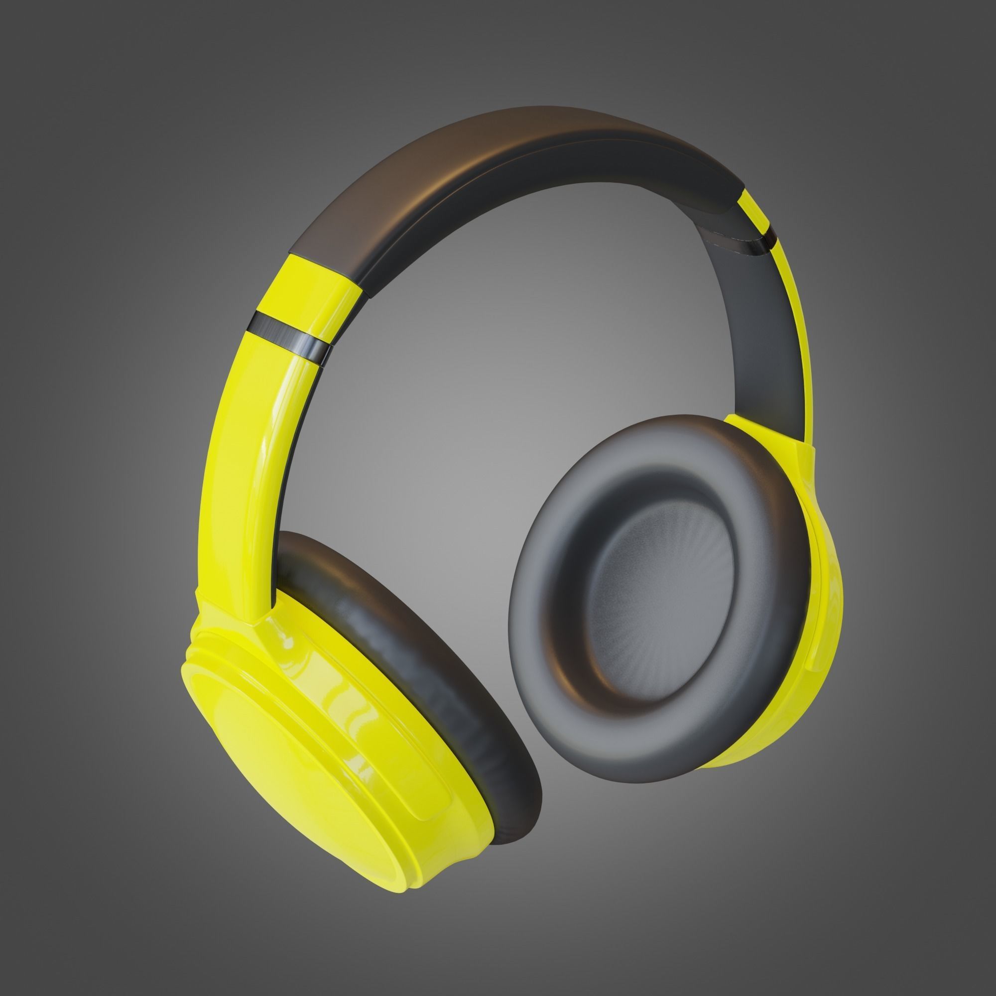 Headphone Yellow Subdivision Ready for Film Low-poly 3D model_5