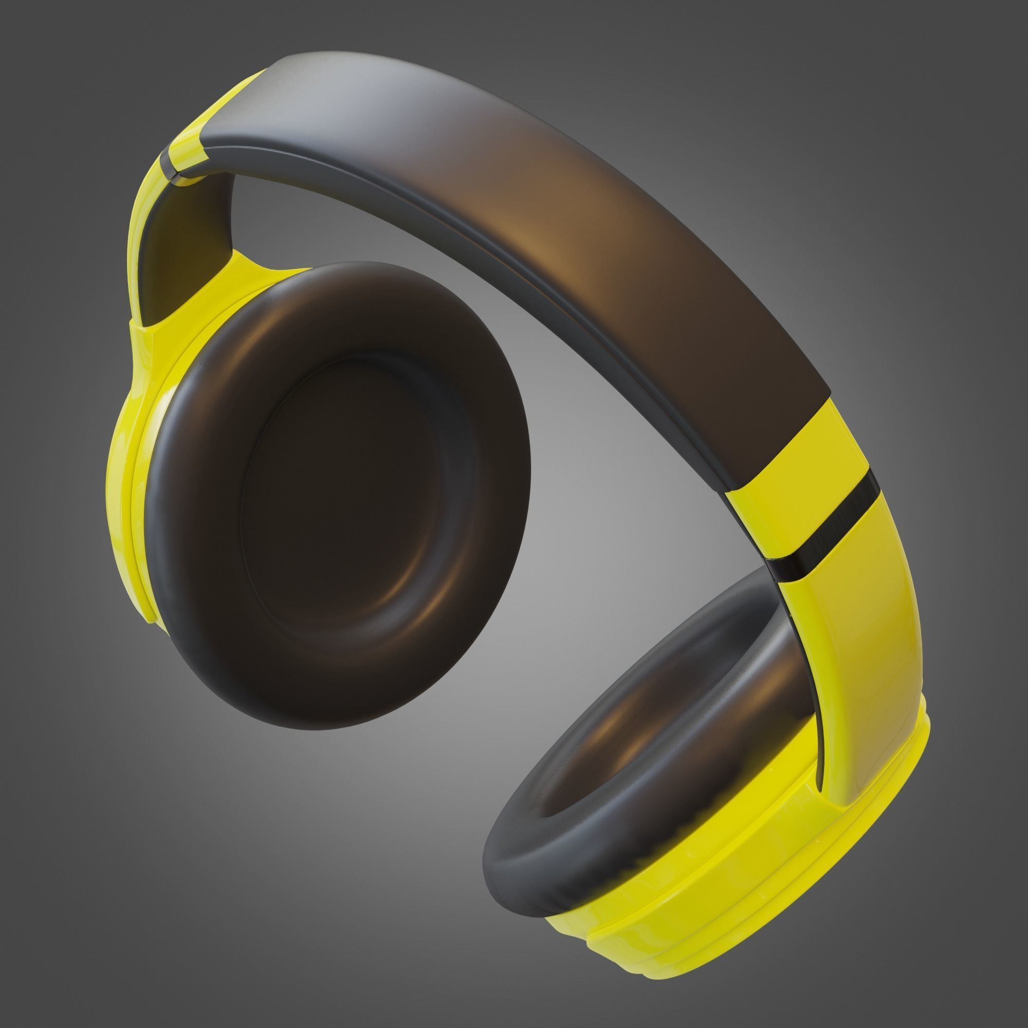 Headphone Yellow Subdivision Ready for Film Low-poly 3D model_19