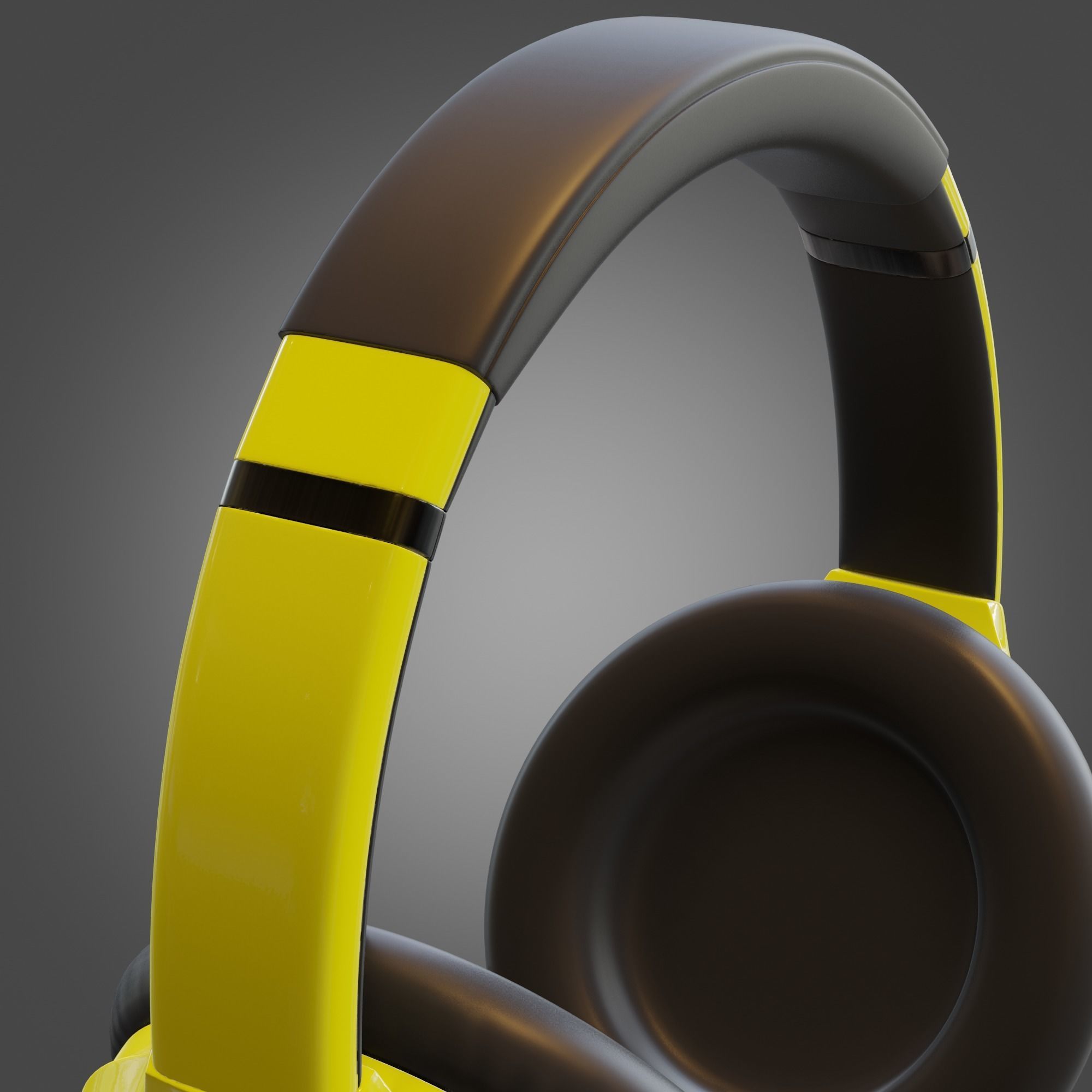 Headphone Yellow Subdivision Ready for Film Low-poly 3D model_13