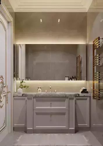 Toilet luxury bathroom with gold and marble accents