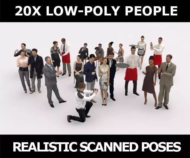 20x LOW POLY CASUAL ELEGANT PEOPLE CROWD CHARACTER MIX Low-poly 3D model_0