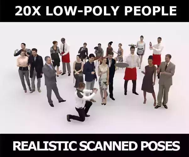 20x LOW POLY CASUAL ELEGANT PEOPLE CROWD CHARACTER MIX
