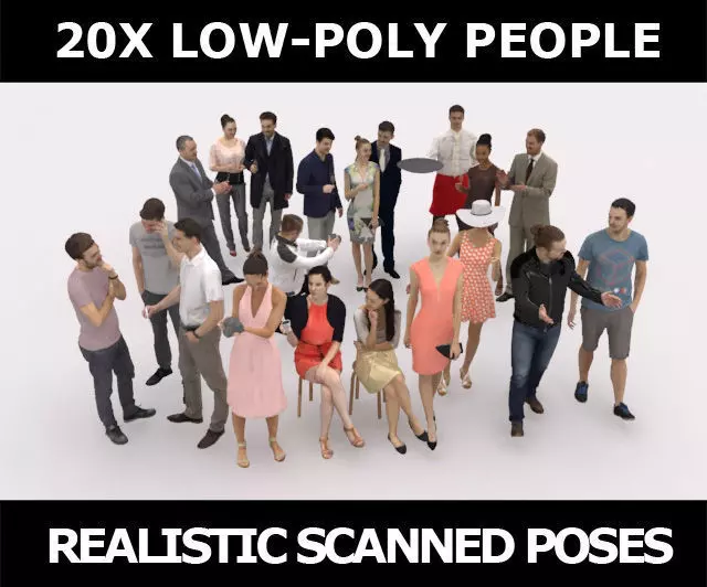 20x LOW POLY CASUAL ELEGANT PEOPLE CROWD CHARACTER MAN MIX Low-poly 3D model