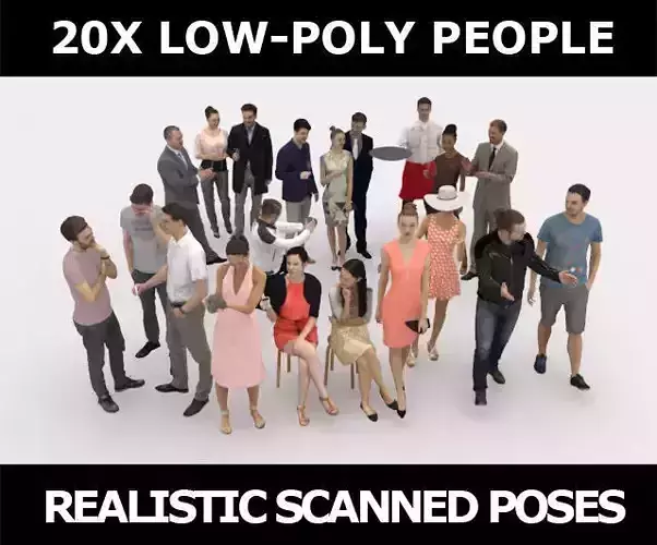 20x LOW POLY CASUAL ELEGANT PEOPLE CROWD  CHARACTER MAN MIX Low-poly 3D model