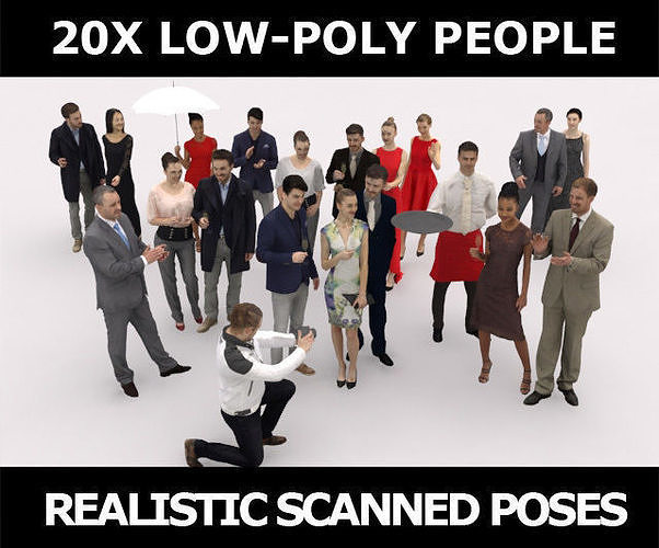 20x LOW POLY  ELEGANT BUSINESS MAN PEOPLE CROWD CHARACTER Low-poly 3D model