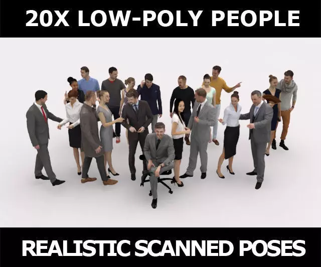 20x LOW POLY  CASUAL WOMAN BUSINESS MAN PEOPLE CROWD CHARACTER Low-poly 3D model_0