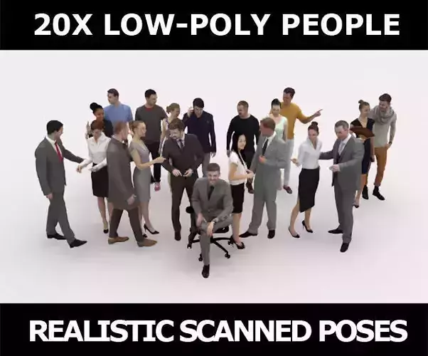 20x LOW POLY  CASUAL WOMAN BUSINESS MAN PEOPLE CROWD CHARACTER