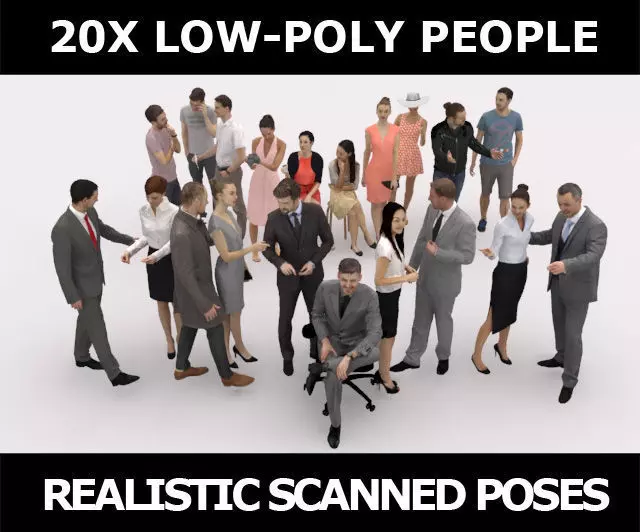 20x LOW POLY  CASUAL WOMAN BUSINESS MAN PEOPLE CROWD CHARACTER Low-poly 3D model_0