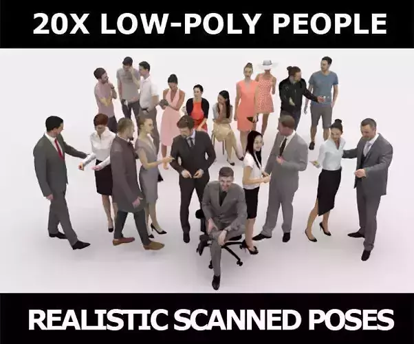 20x LOW POLY  CASUAL WOMAN BUSINESS MAN PEOPLE CROWD CHARACTER