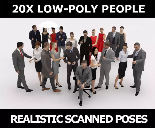 20x LOW POLY BUSINESS ELEGANT CASUAL CAFE PEOPLE CROWD CHARACTER Low-poly 3D model
