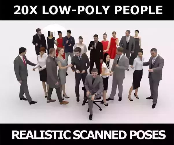 20x LOW POLY BUSINESS ELEGANT CASUAL CAFE PEOPLE CROWD CHARACTER