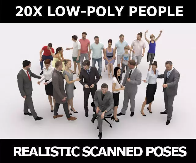 20x LOW POLY BUSINESS ELEGANT SUMMER CASUAL PEOPLE CROWDS Low-poly 3D model_0