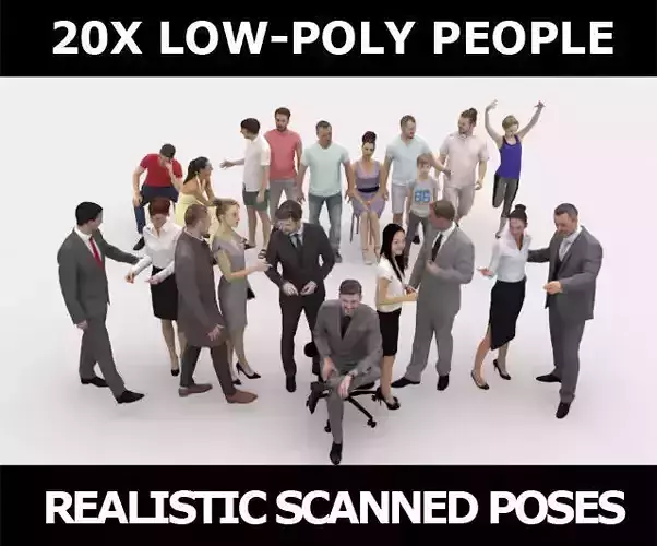 20x LOW POLY BUSINESS ELEGANT SUMMER CASUAL PEOPLE CROWDS Low-poly 3D model