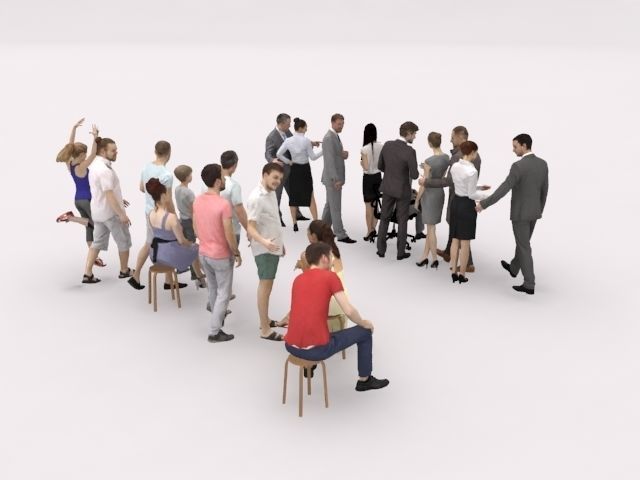 20x LOW POLY BUSINESS ELEGANT SUMMER CASUAL PEOPLE CROWDS Low-poly 3D model_11