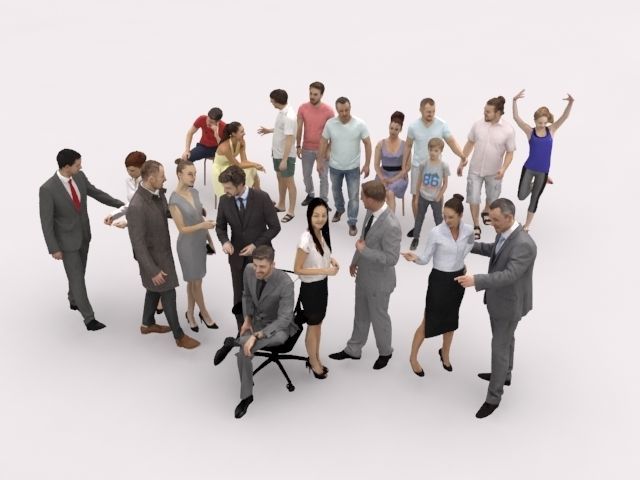 20x LOW POLY BUSINESS ELEGANT SUMMER CASUAL PEOPLE CROWDS Low-poly 3D model_2